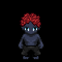 Orange afro with a navy vest